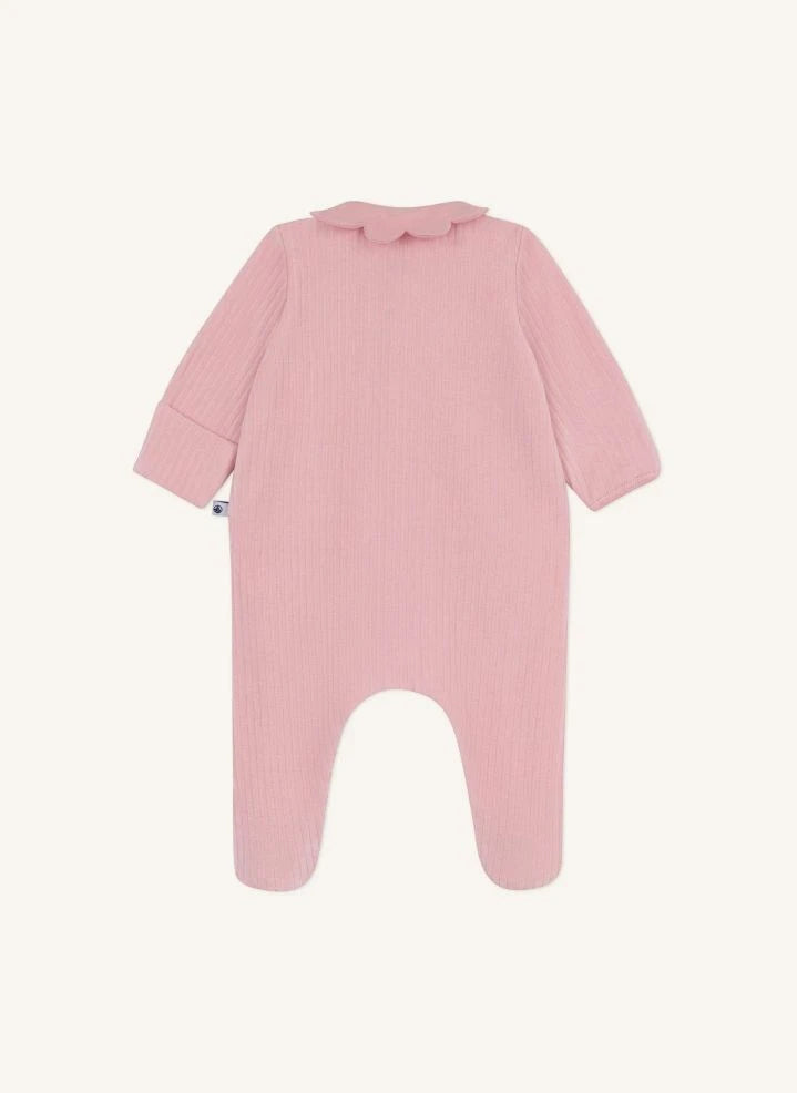 Petit Bateau - Dors Bien Pijama de algodón orgánico con cuello con volantes y relieve | Rosa