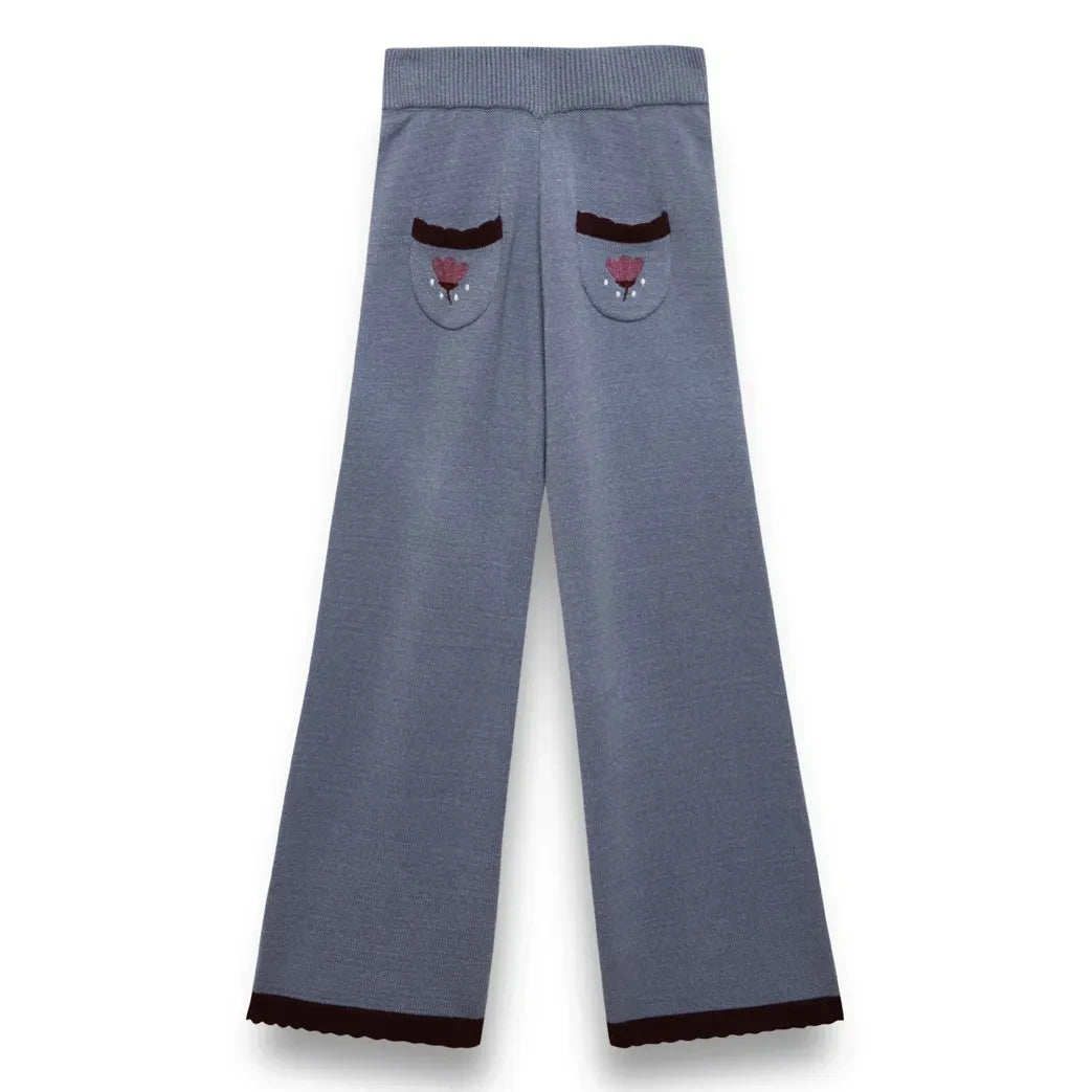 birinit - Pantalón de punto bordado con bolsillos | Gris Azul