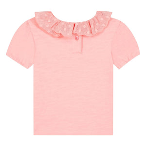 Bonton - Niris Camiseta de cuello bordado para bebé | Rosa empolvado