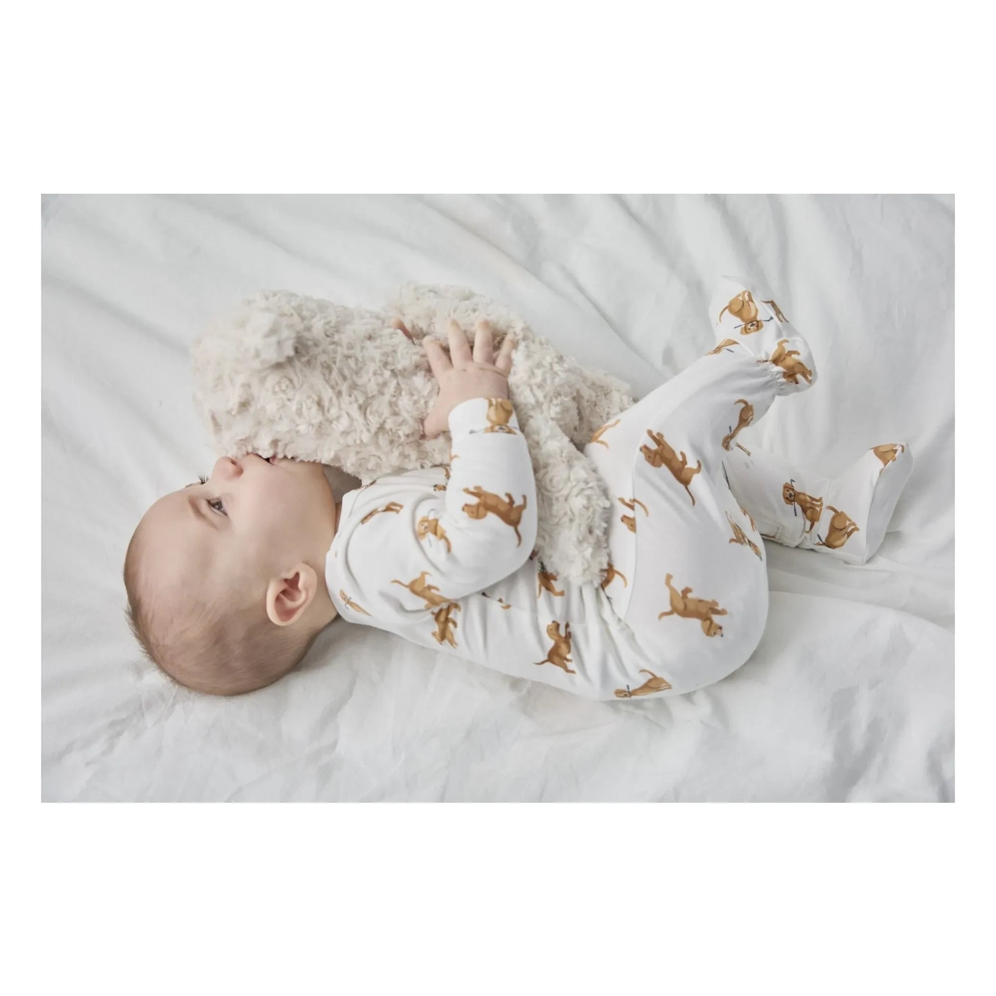 Petit Lem - Pijama de algodón orgánico y modal, con detalle de huellas de perro | Blanco