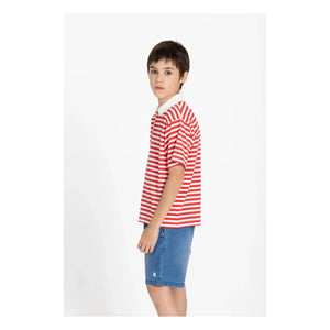 Smallable Kid - Polo de algodón orgánico a rayas Tilo | Rojo oscuro