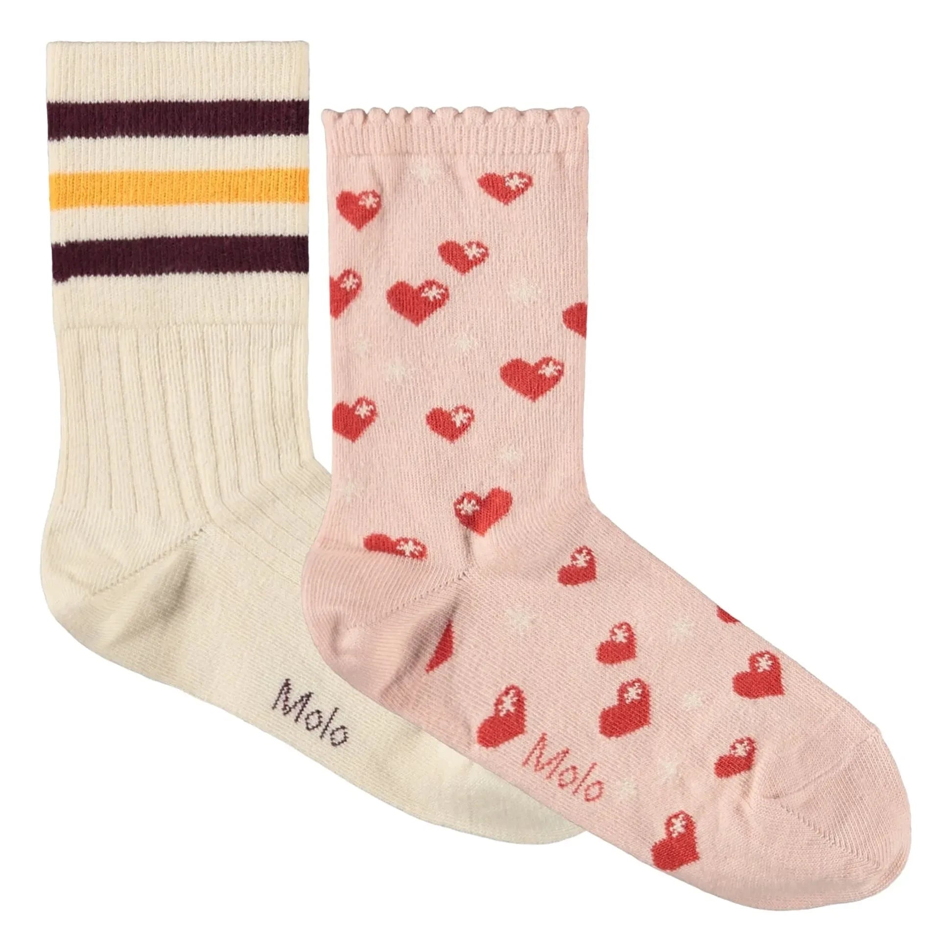 Molo - Juego de 2 pares de calcetines Nomi Hearts | Rosa pálido