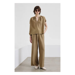 Pomandère - Blusa de seda de manga corta | Marrón oscuro