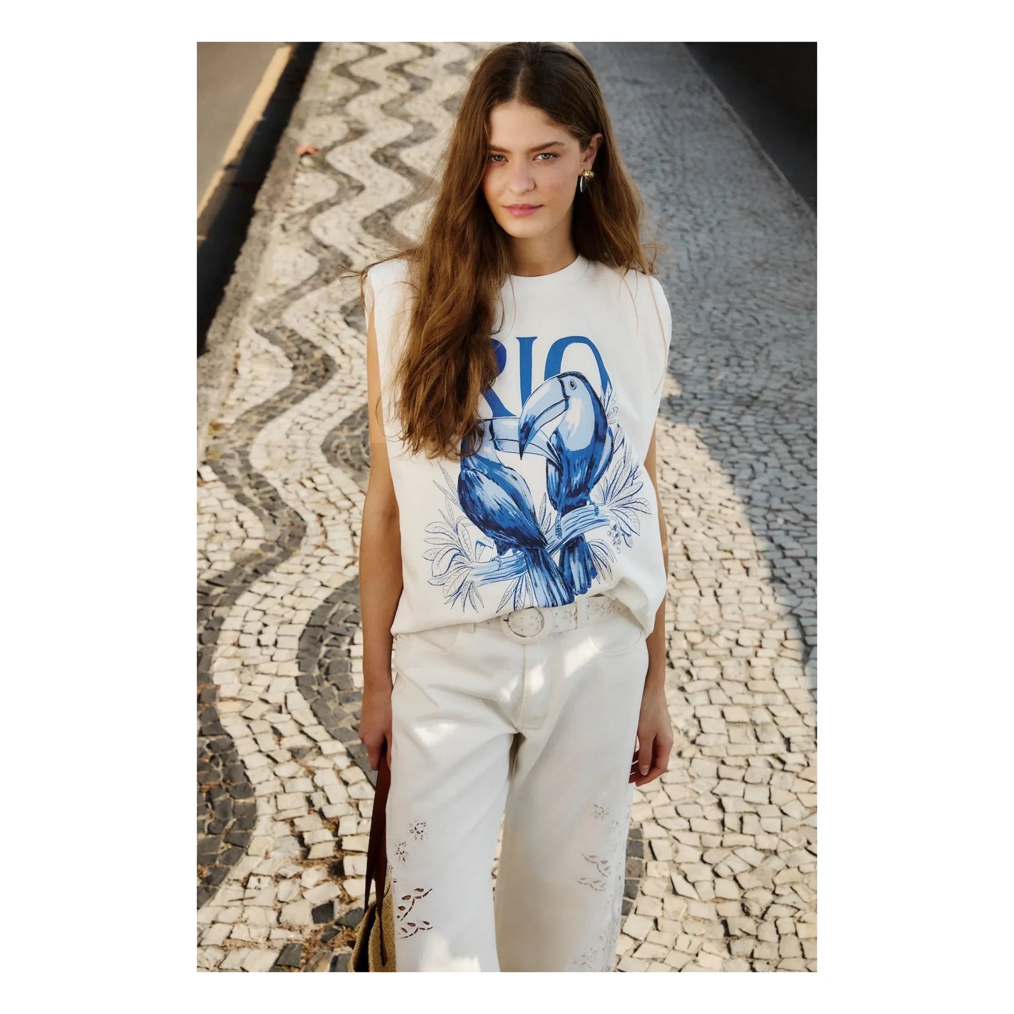 Farm Rio - Camiseta con hombreras Rio | Blanco