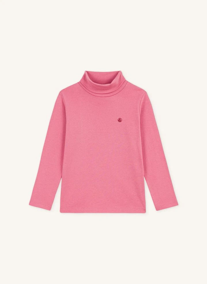 Petit Bateau - Jersey de cuello alto con logo en algodón orgánico | Rosa polvo
