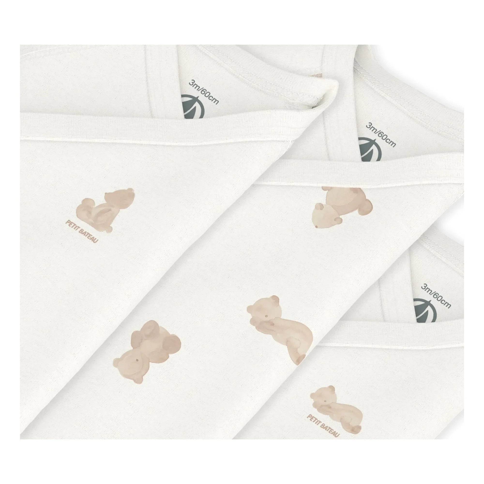 Petit Bateau - Bolsas cruzadas de algodón orgánico con diseño de oso, paquete de 3 | Crudo