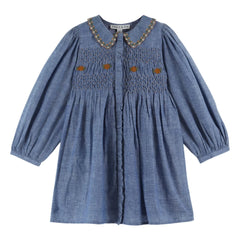 Emile et Ida - Vestido de nido de abeja azul