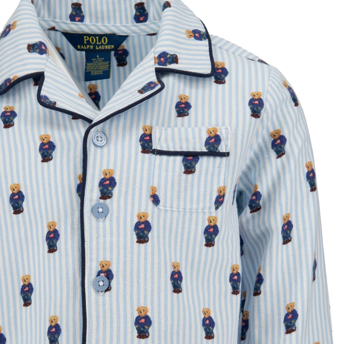 Ralph Lauren - Conjunto de pijama de camisa y pantalón con monograma a rayas | Azul claro