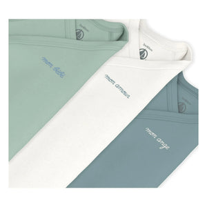 Petit Bateau - Conjunto de 3 bodys cruzados de algodón orgánico Mon Bébé | Azul