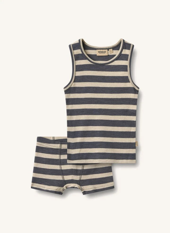 Wheat - Louis Conjunto de camiseta y pantalón corto de algodón orgánico a rayas | Gris