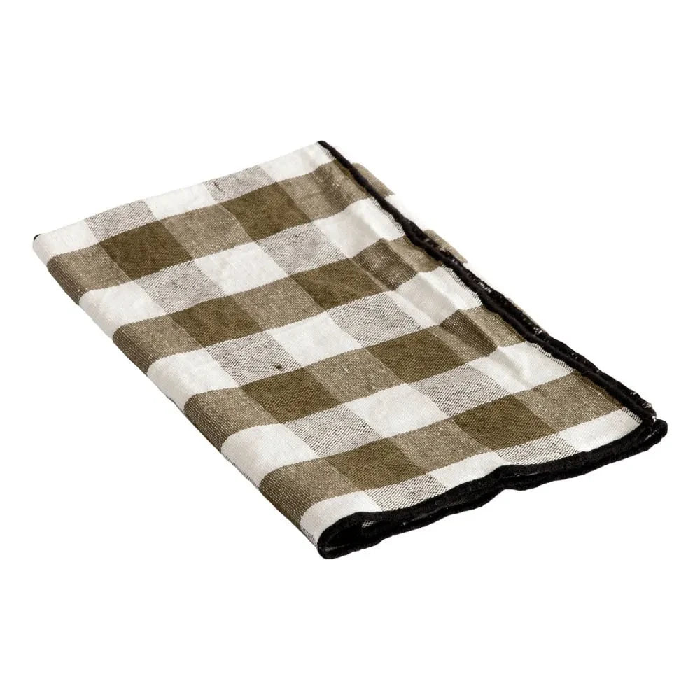 Maison de Vacances - Trapo de cocina gingham de rejilla negra Bourdon 48x75cm | Vichy Caqui