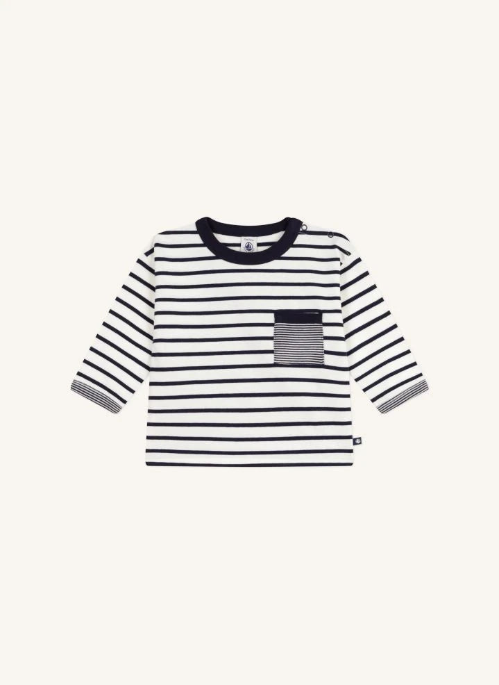Petit Bateau - Algodón orgánico | Camiseta blanca con bolsillo Sailor's
