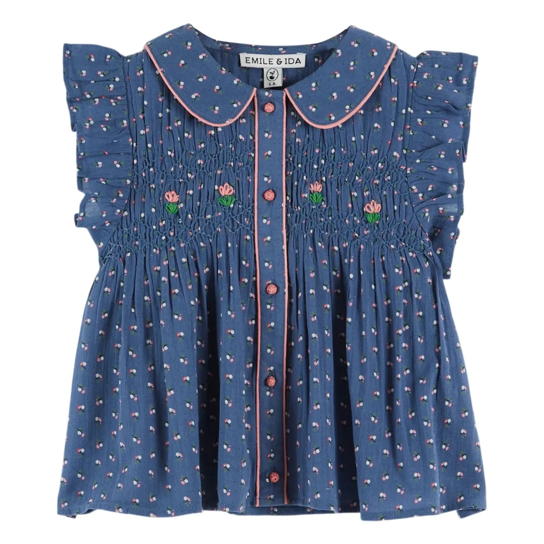 Emile et Ida - Blusa smock con flores azules