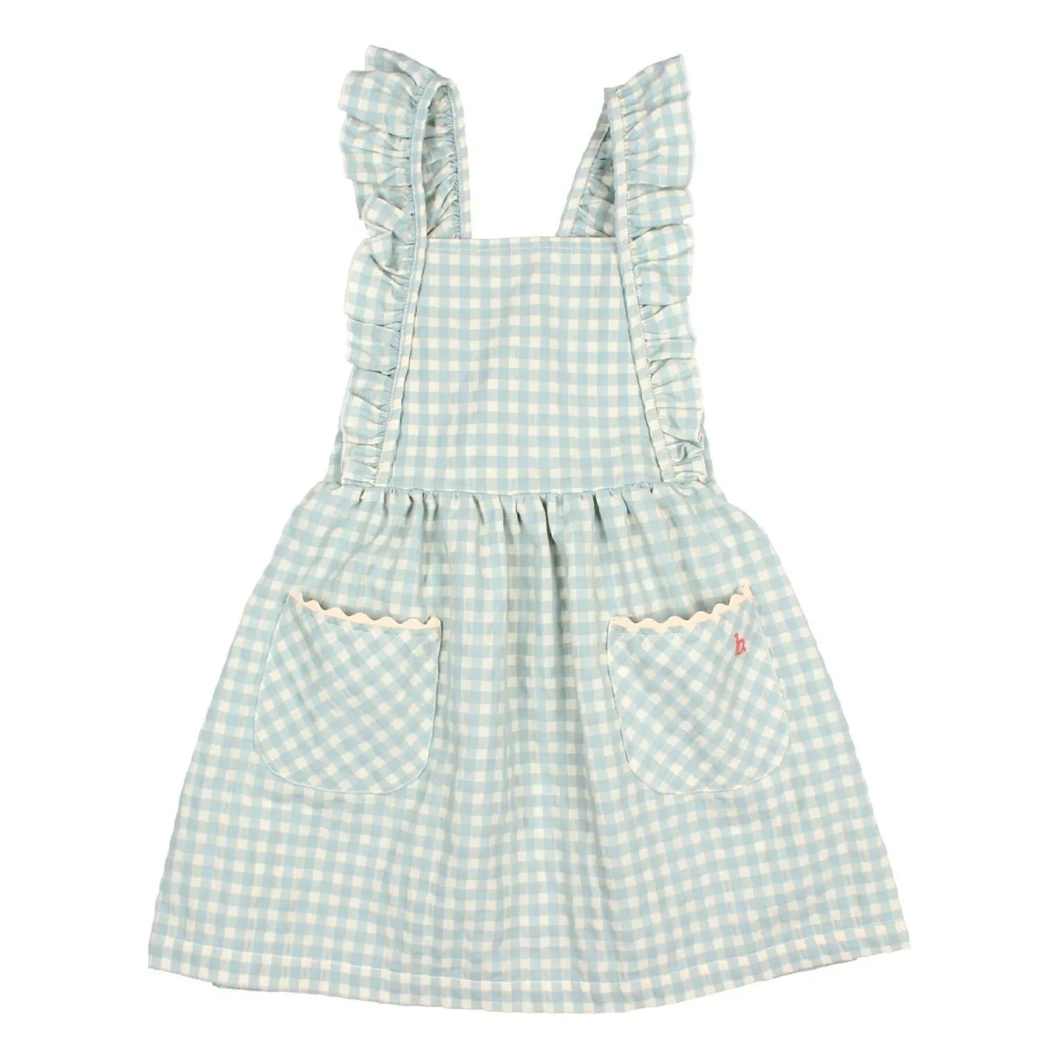 Búho - Vestido de algodón orgánico seersucker con estampado de cuadros Gingham | Aqua