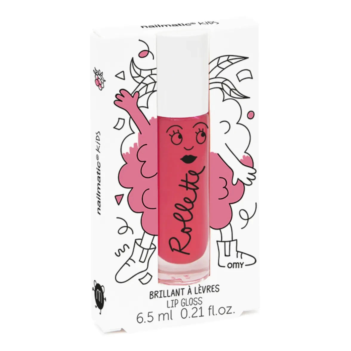 Nailmatic Kids - Brillo de labios de frambuesa Rollette - 6.5 ml | Rojo frambuesa