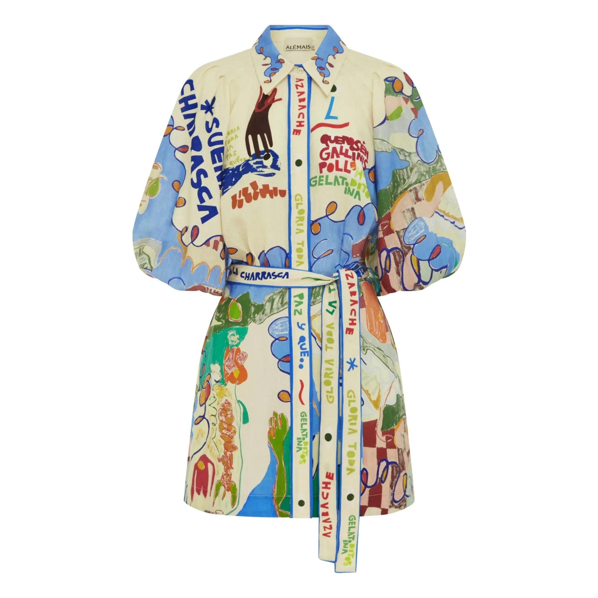 Alémais - Vestido Corto de Lino Nadia | Azul