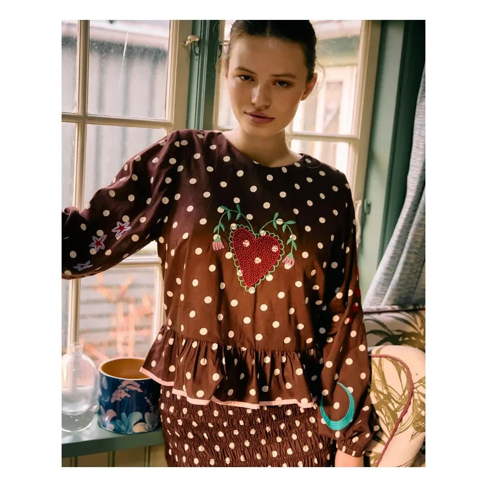 SISSEL EDELBO - Blusa Diana de algodón orgánico | Marrón