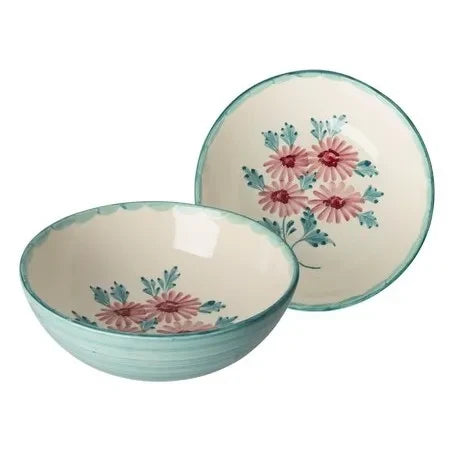 Rice - Ensaladera de Cerámica con Estampado Floral | Verde Agua