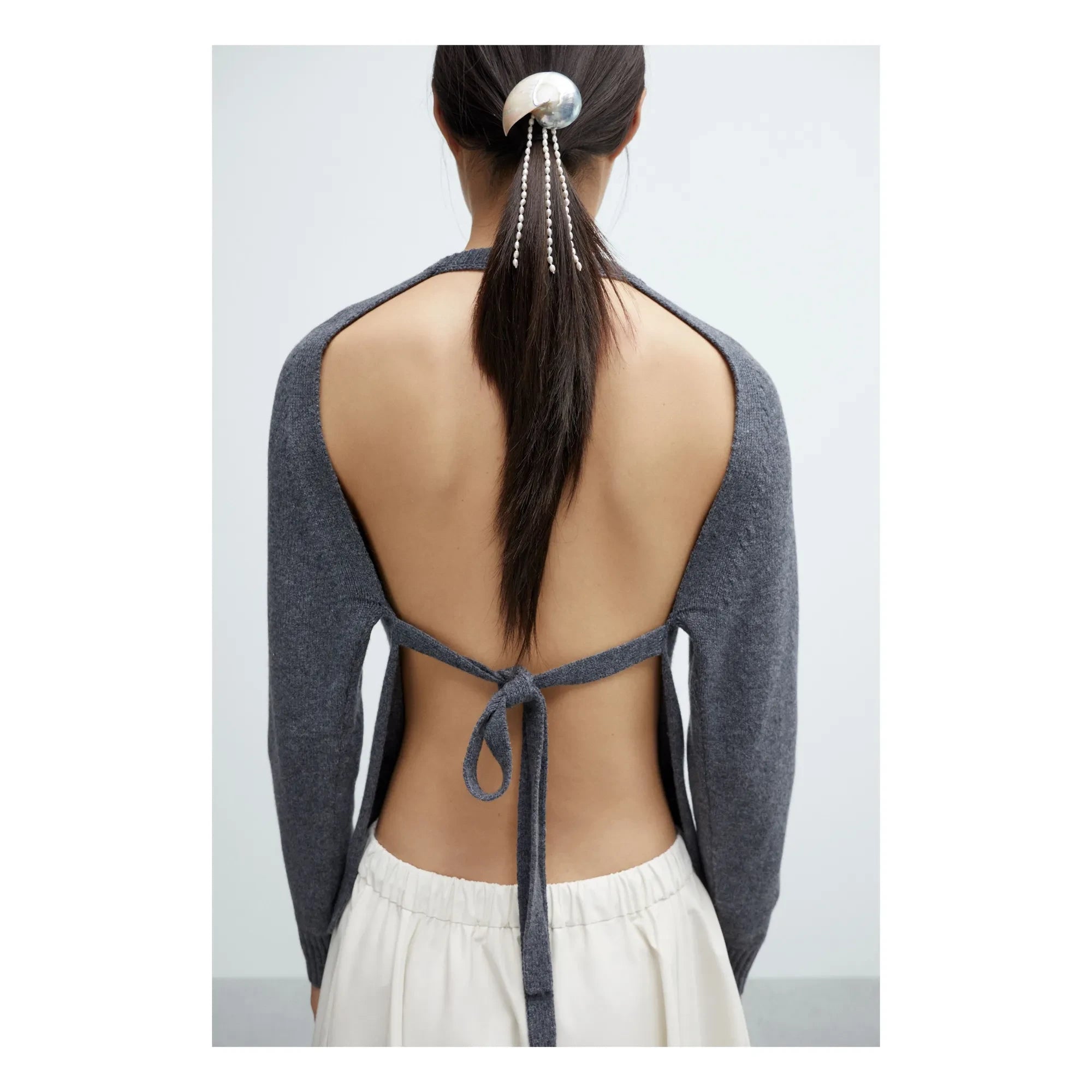 Cordera - Suéter halter de lana merino gris