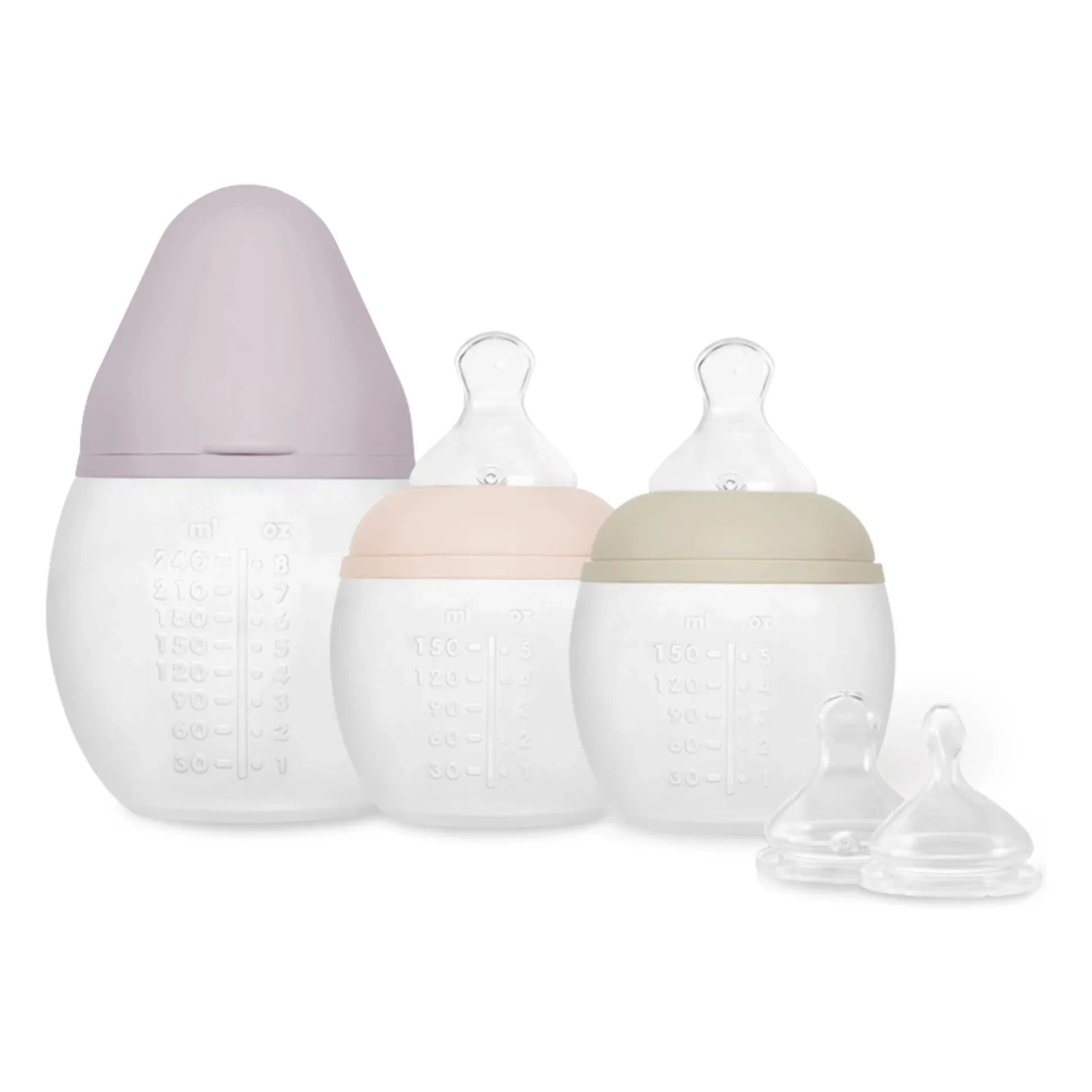Elhée - Biberones de silicona médica Buddy y tetina fisiológica - Set de 3 | Nude