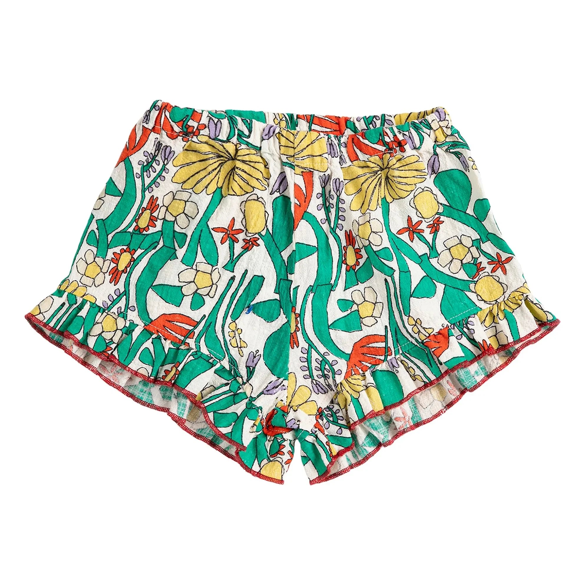 Bobo Choses - Short de bebé con volantes y estampado floral de algodón orgánico | Crudo