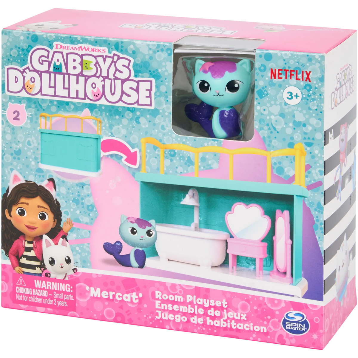 La casa de muñecas de Gabby - Juego de juguetes de aventuras de baño con Mercat
