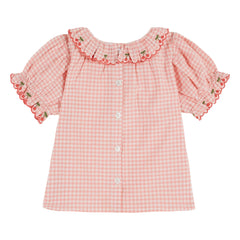 Emile et Ida - Blusa bordada con cuello vichy Algodón orgánico | Rosa