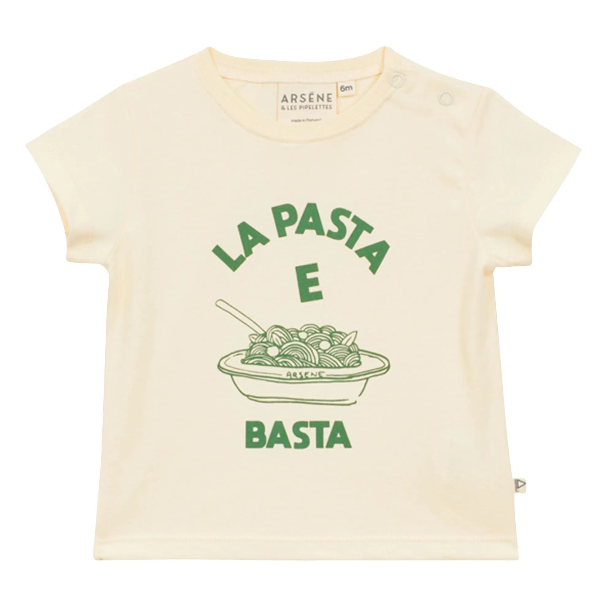 Arsène et Les Pipelettes - Camiseta Bebé de Algodón Orgánico La Pasta E Basta | Crudo