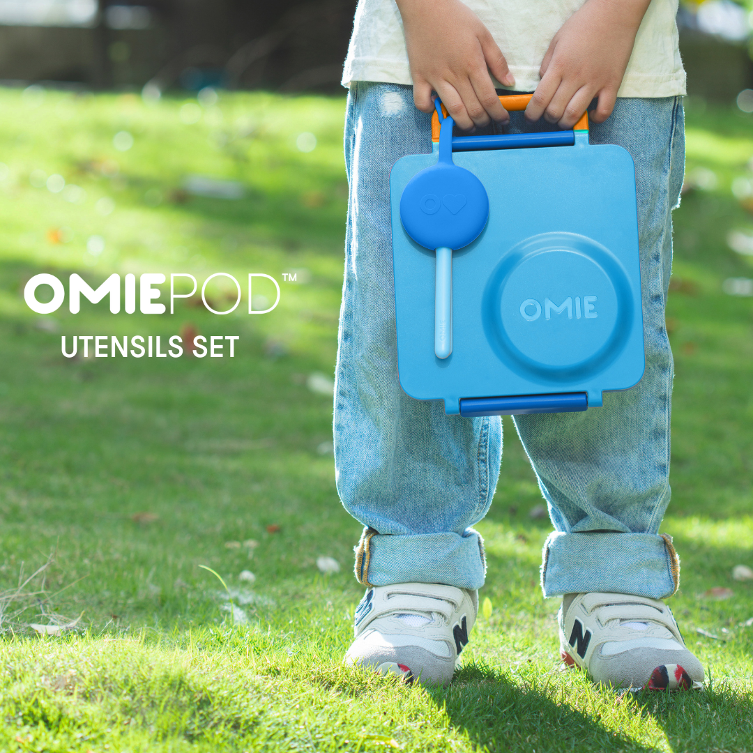 Omiebox - OmiePod Juego de Tenedor y Cuchara de Silicona Azul Capri