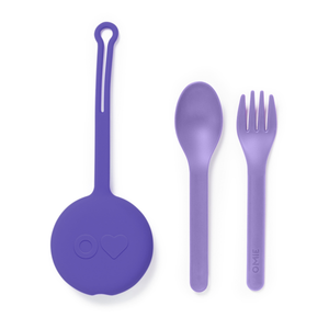 Omiebox - OmiePod Juego de Tenedor y Cuchara de Silicona Lila