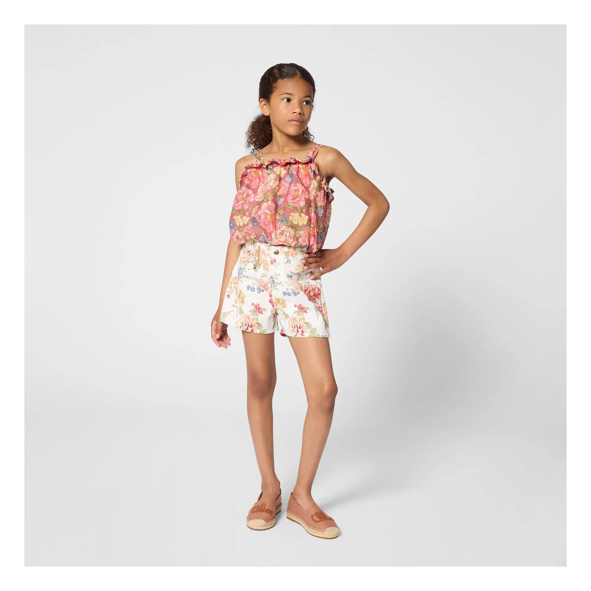 Chloé - Pantalones cortos de algodón orgánico con estampado floral | Rosa