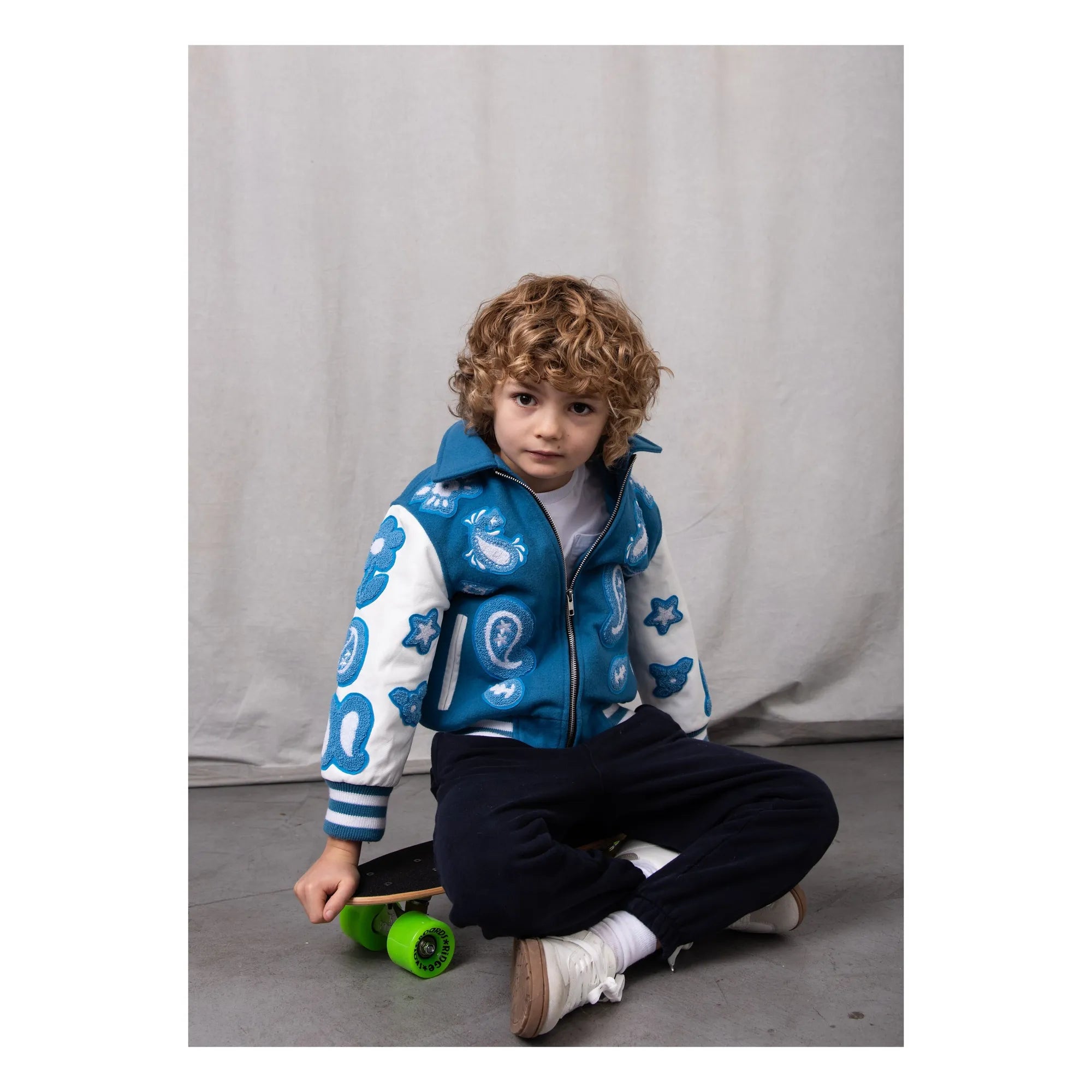 Fille Garçon - Bomber de Lana y Cuero Paisley | Azul