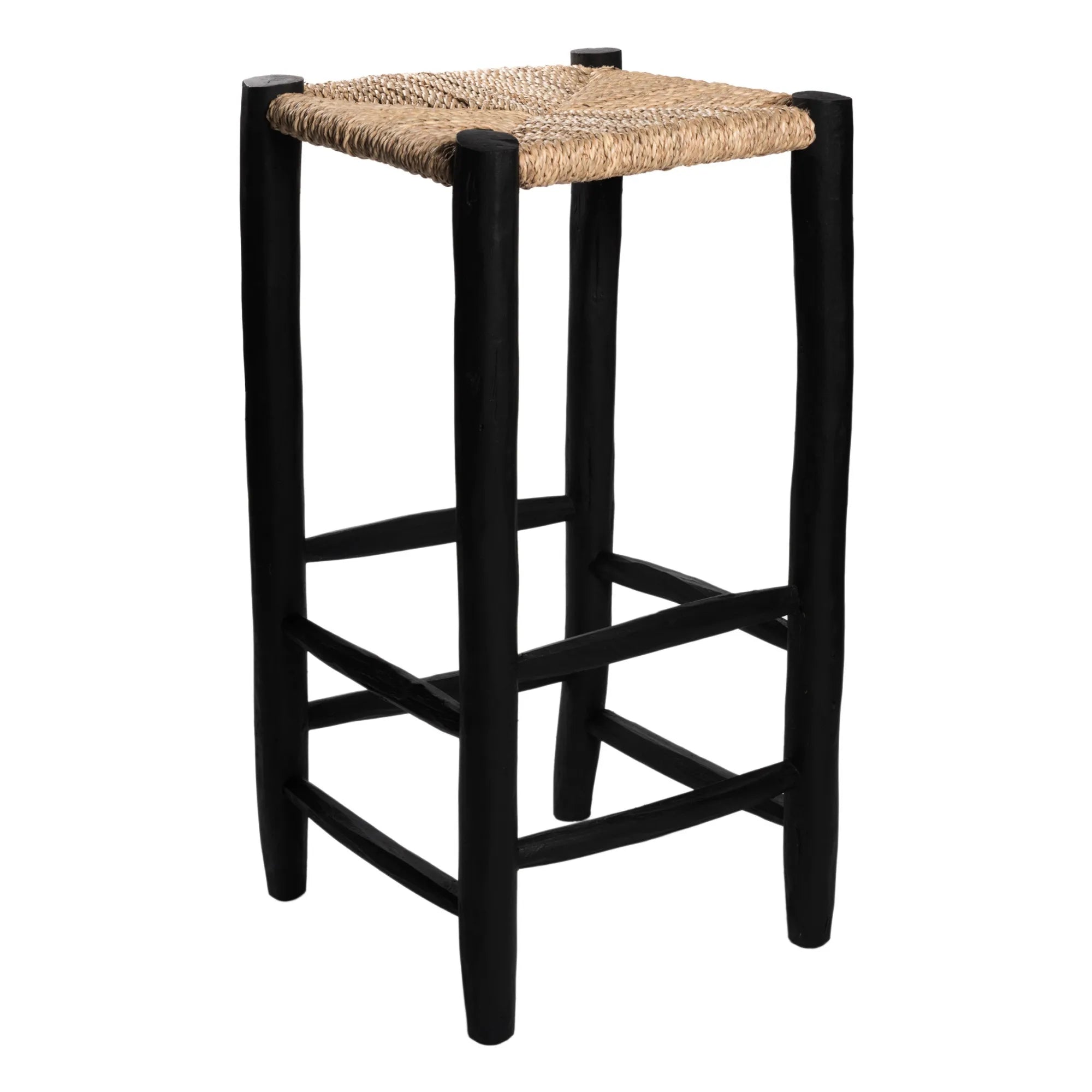 Cosydar - Tabure de hoja de palma y madera pintada | Negro