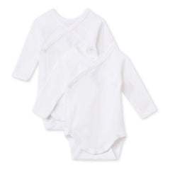 Petit Bateau - Conjunto de 2 Bodys de Manga Larga para Bebé de Algodón Orgánico Cruzados | Blanco