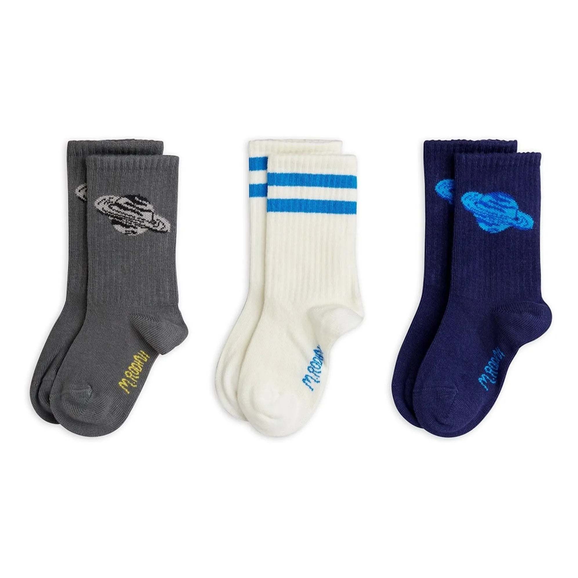 Mini Rodini - Set de 3 pares de calcetines de algodón orgánico Planète | Gris