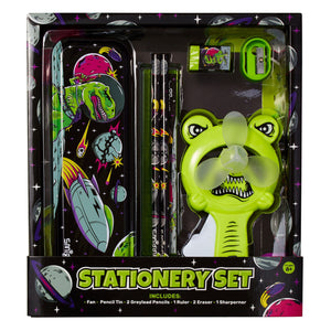 Smiggle - Set de papelería y ventilador con diseño exclusivo de dinosaurios de Dinossi