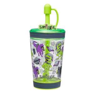 Smiggle - Vaso con pajita antiderrame de dinosaurios, 580 ml
