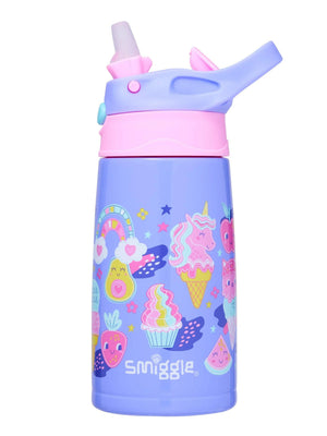 Smiggle - Happy Tales Botella de acero inoxidable con pajita automática de 400 ml
