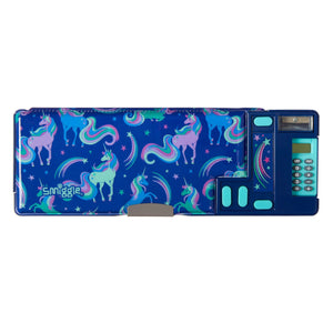Smiggle - Estuche de lápices automático con calculadora y diseño de unicornios azules