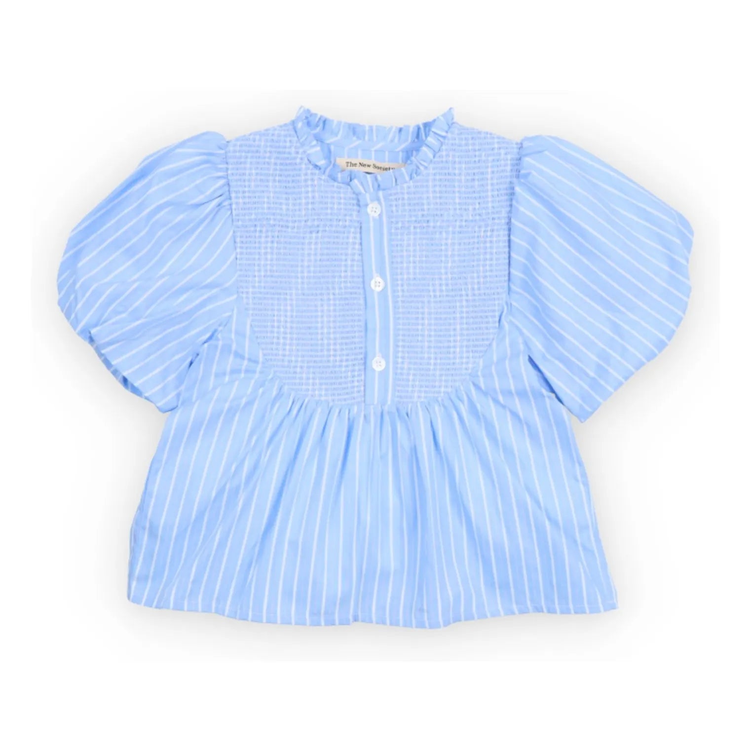 the new society - Blusa de Ficus a Rayas con Volantes | Azul Claro