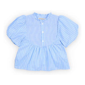 the new society - Blusa de Ficus a Rayas con Volantes | Azul Claro