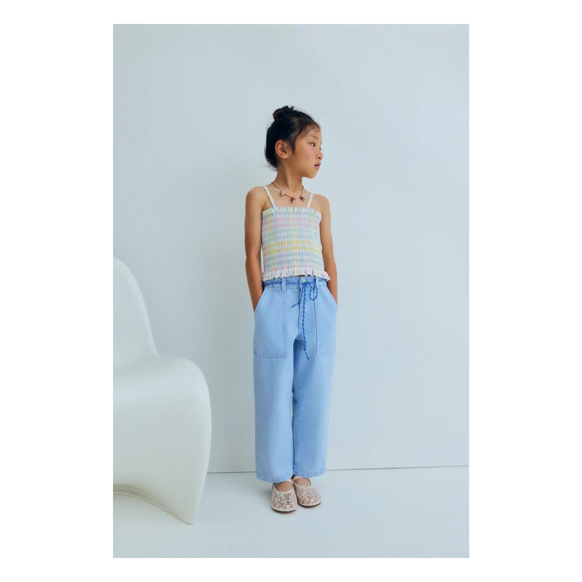 the new society - Top Froncé Mallow Checked | Azul claro