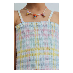 the new society - Top Froncé Mallow Checked | Azul claro