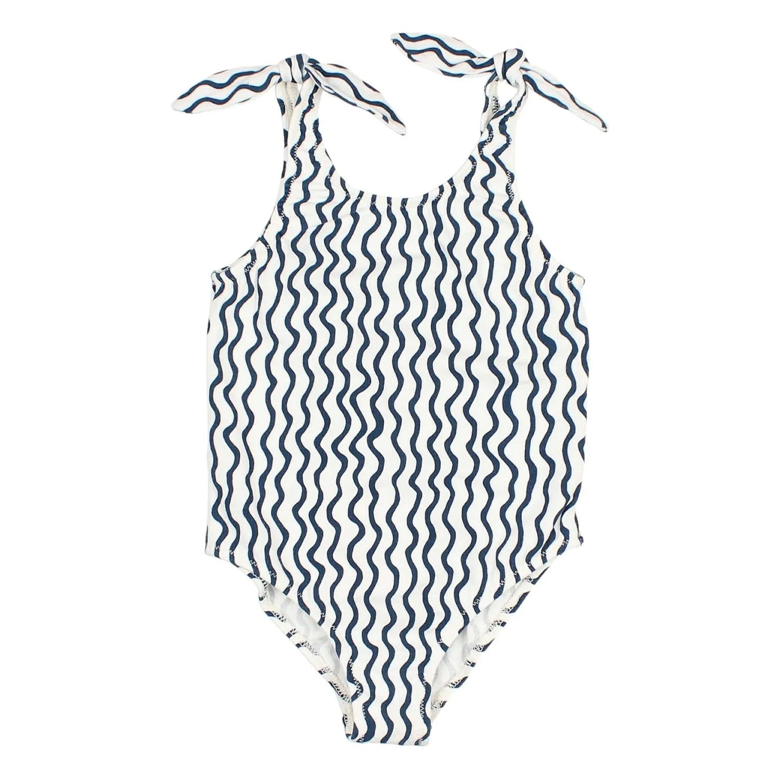 Búho - Bañador de algodón orgánico con lycra y estampado de olas | Blanco