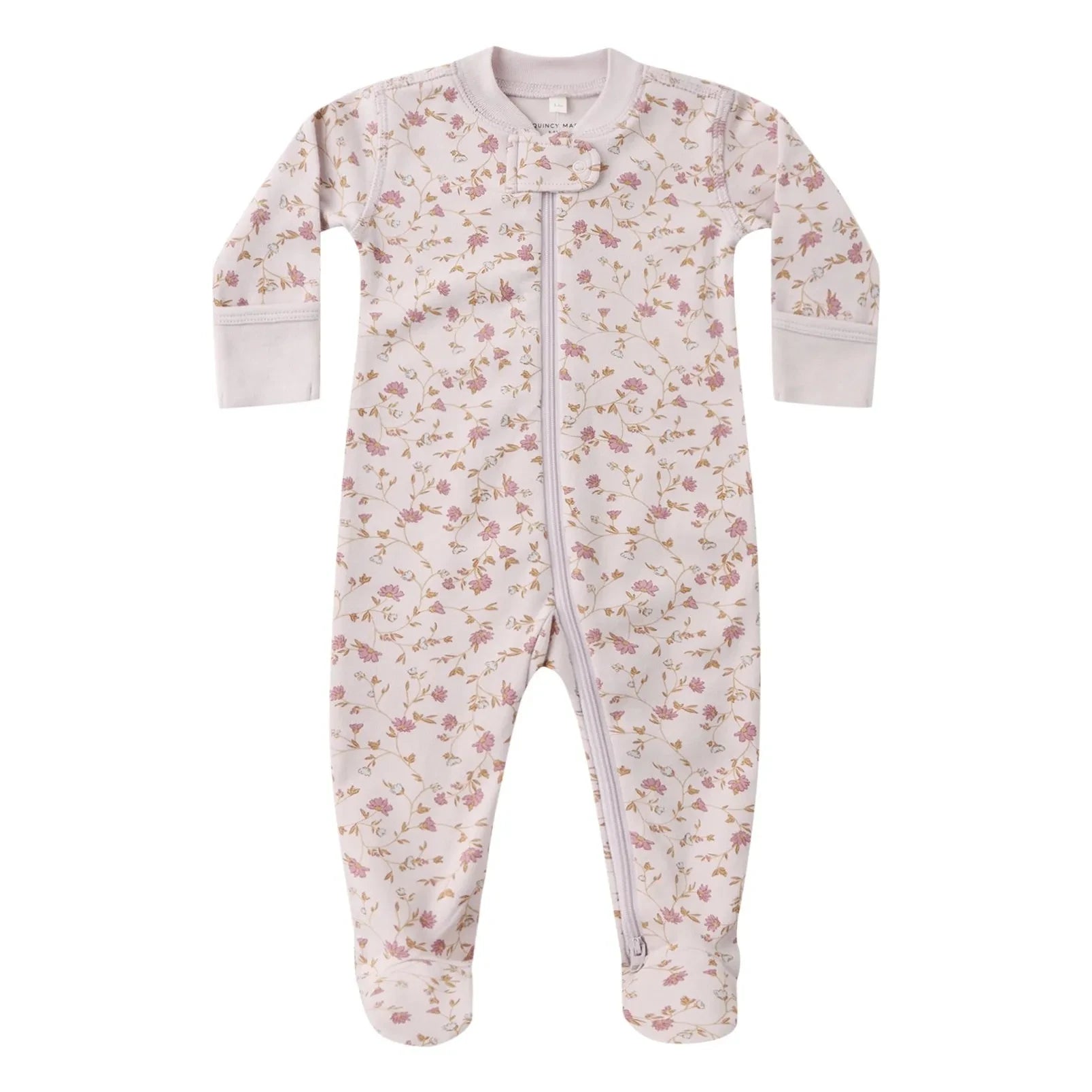 Quincy Mae - Mono de algodón orgánico con estampado floral y pies | Lila