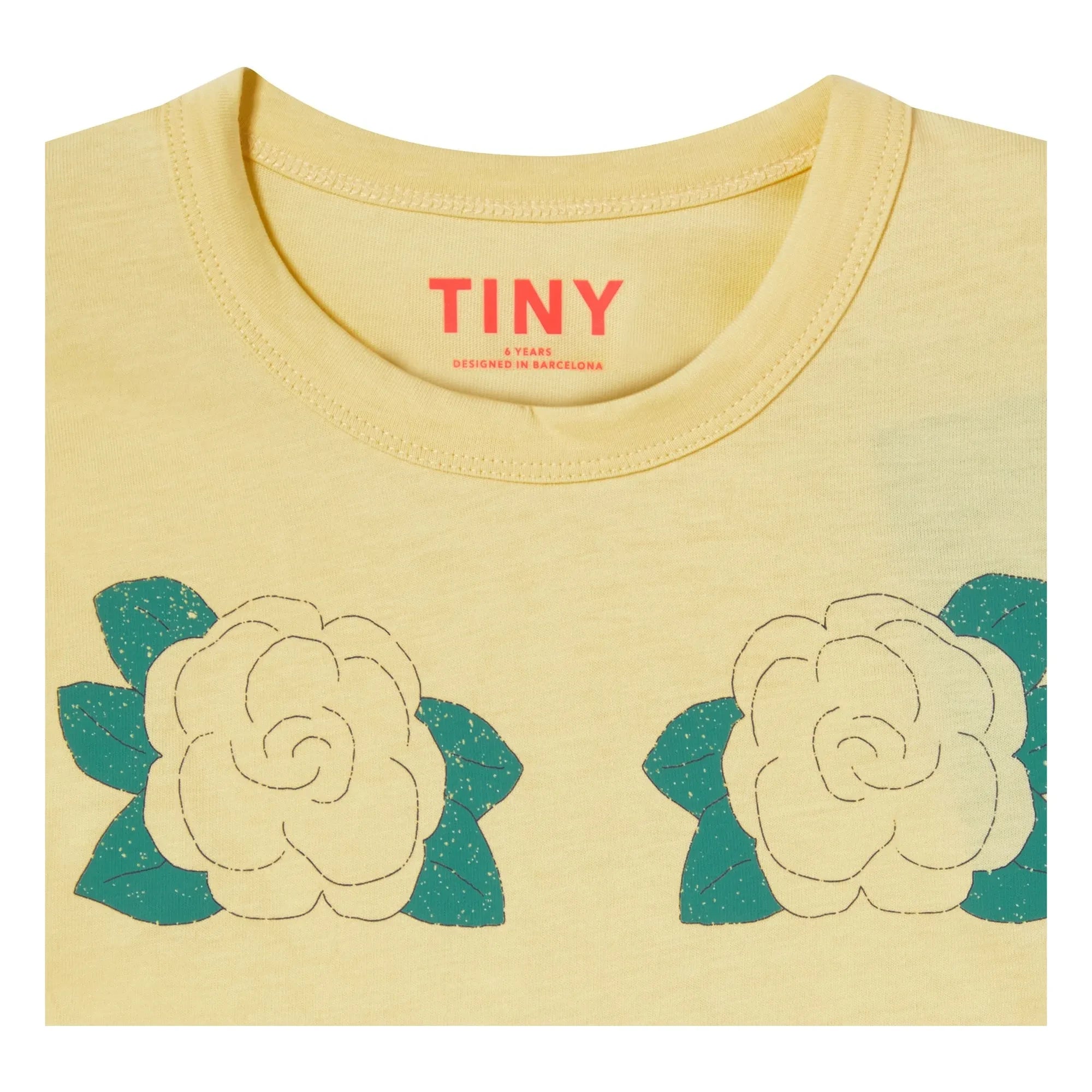 Tinycottons - Camiseta corta de algodón orgánico con volantes rosa | Amarillo pálido