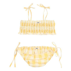 Búho - Bañador de algodón orgánico seersucker Vichy | Amarillo