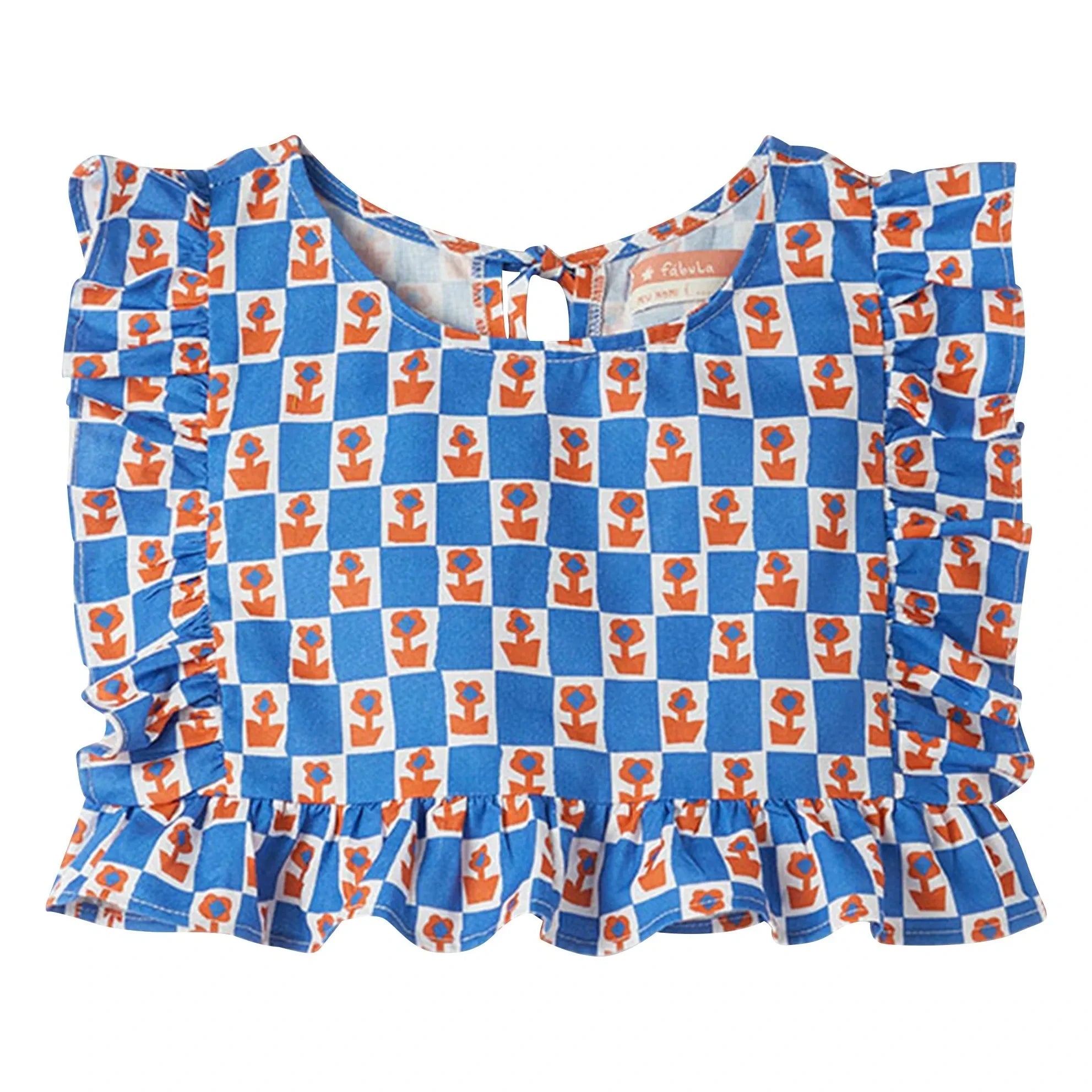 Fabula - Top con volantes Damier Flowers | Azul