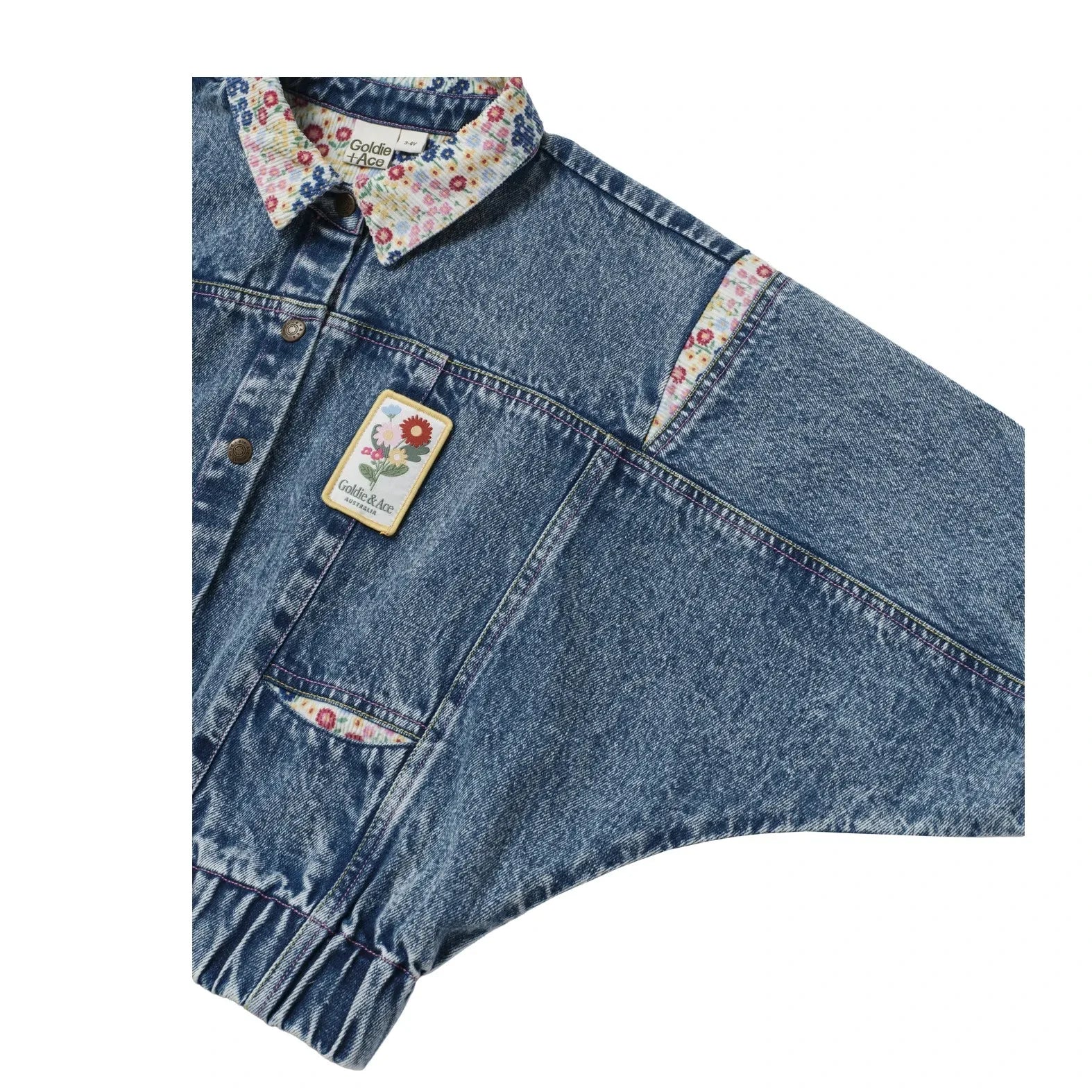 Goldie + Ace - Çiçek Yaka Denim Ceket | Mavi