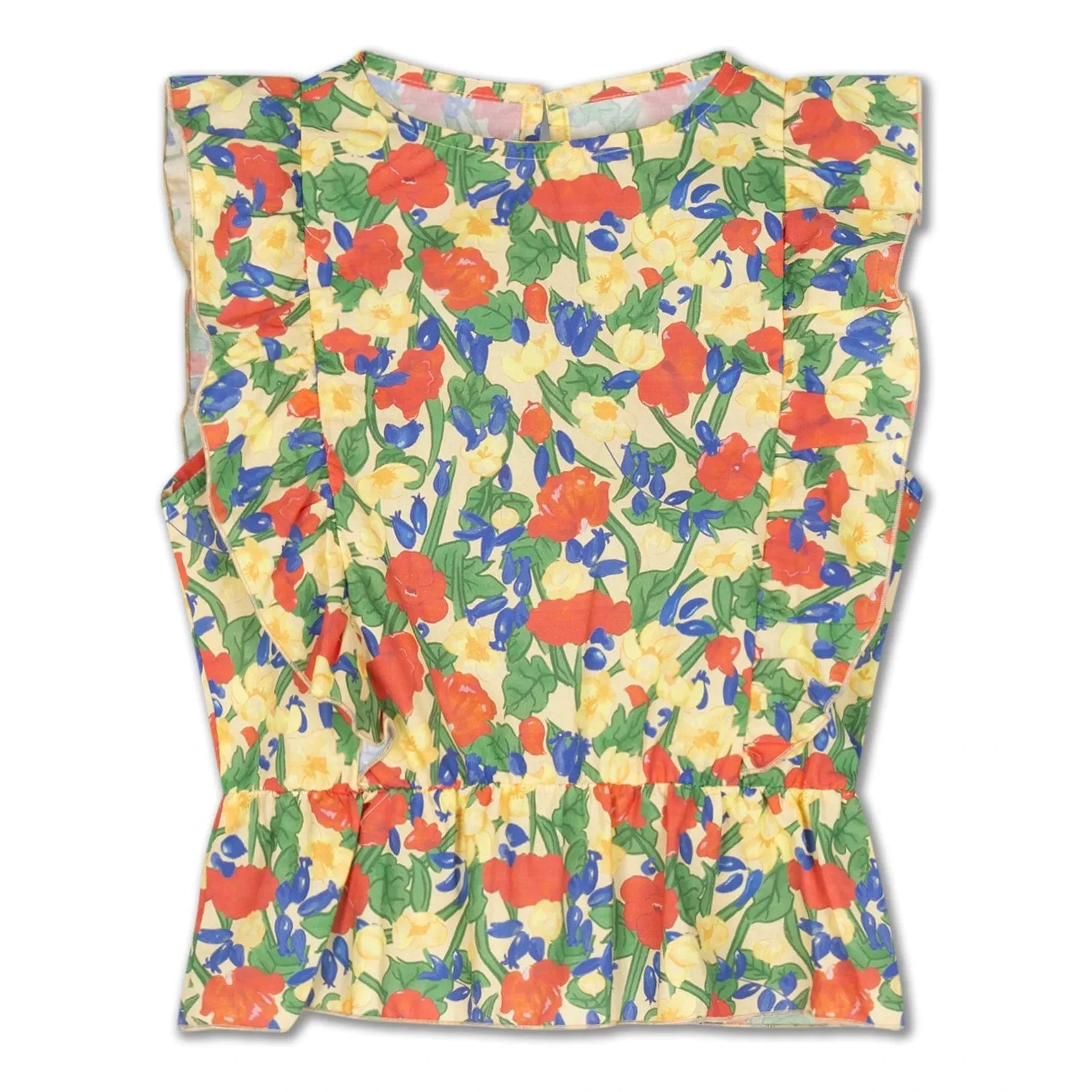 Repose AMS - Top Volantes Algodón Orgánico con Flores | Amarillo pálido